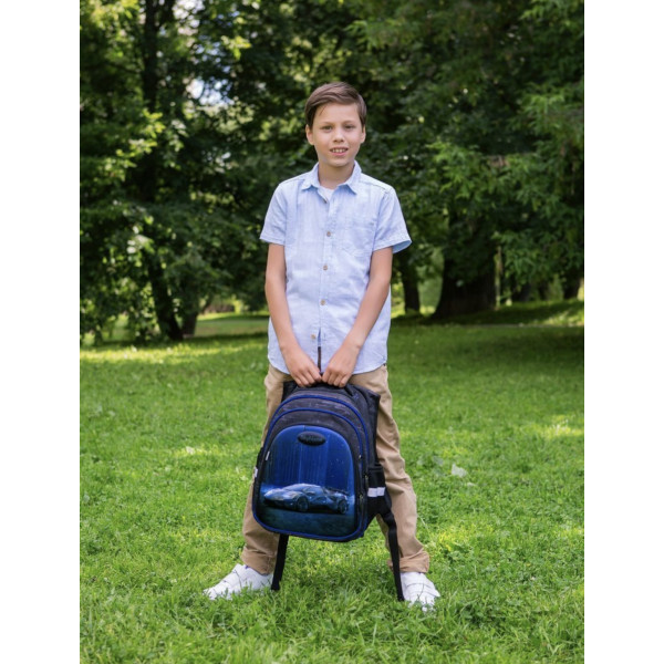Шкільний рюкзак Sky Name (Winner) для хлопчиків, водовідштовхувальна тканина, синій, принт Машина