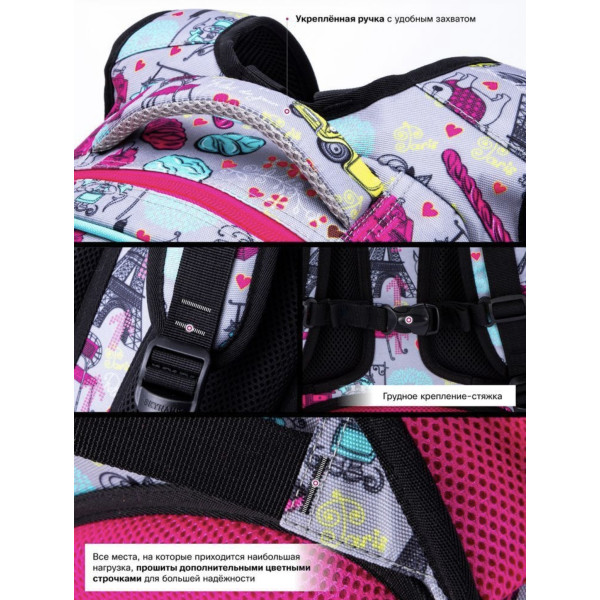 Школьный рюкзак Sky Name (Winner) для девочки, водоотталкивающая ткань, серый, принт Котик Школьный рюкзак Sky Name (Winner) для девочки, водоотталкивающая ткань, серый, принт Котик