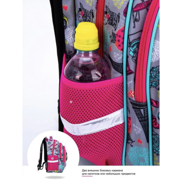 Школьный рюкзак Sky Name (Winner) для девочки, водоотталкивающая ткань, серый, принт Котик Школьный рюкзак Sky Name (Winner) для девочки, водоотталкивающая ткань, серый, принт Котик