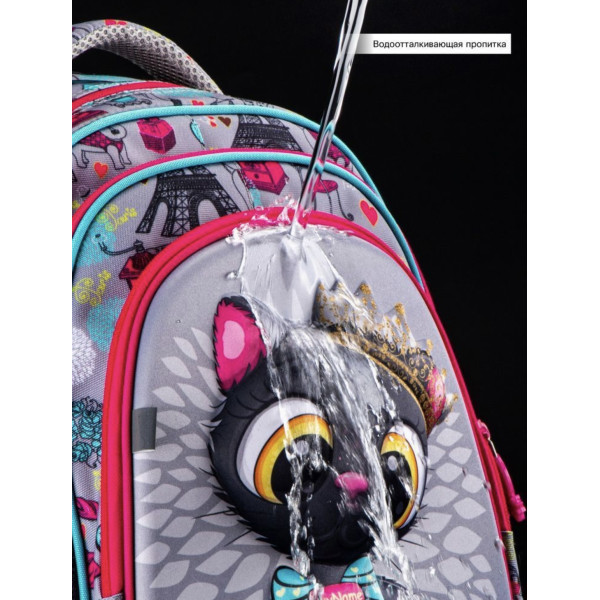 Школьный рюкзак Sky Name (Winner) для девочки, водоотталкивающая ткань, серый, принт Котик Школьный рюкзак Sky Name (Winner) для девочки, водоотталкивающая ткань, серый, принт Котик