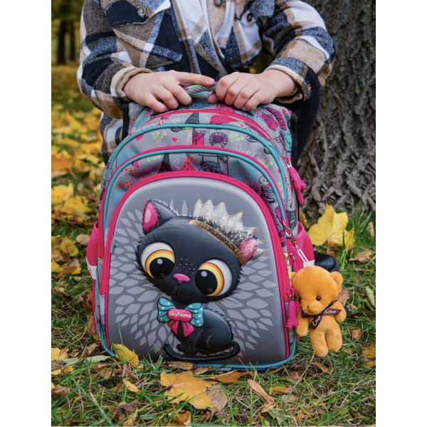 Школьный рюкзак Sky Name (Winner) для девочки, водоотталкивающая ткань, серый, принт Котик Школьный рюкзак Sky Name (Winner) для девочки, водоотталкивающая ткань, серый, принт Котик