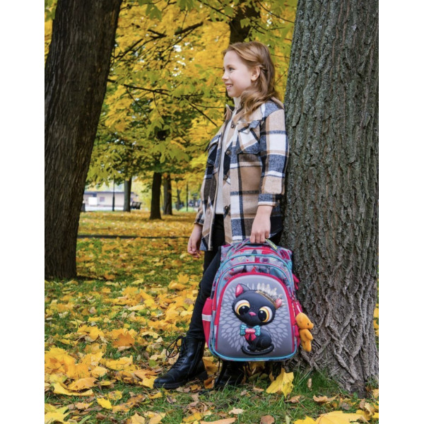 Школьный рюкзак Sky Name (Winner) для девочки, водоотталкивающая ткань, серый, принт Котик Школьный рюкзак Sky Name (Winner) для девочки, водоотталкивающая ткань, серый, принт Котик