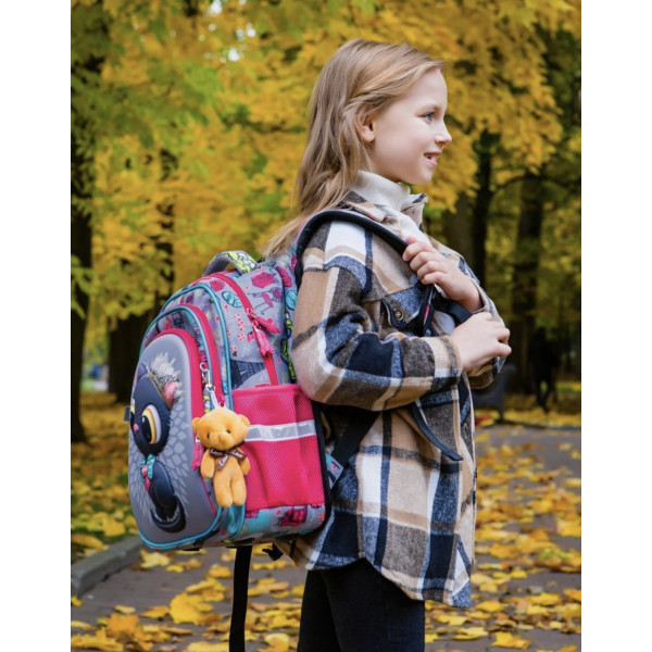 Школьный рюкзак Sky Name (Winner) для девочки, водоотталкивающая ткань, серый, принт Котик Школьный рюкзак Sky Name (Winner) для девочки, водоотталкивающая ткань, серый, принт Котик