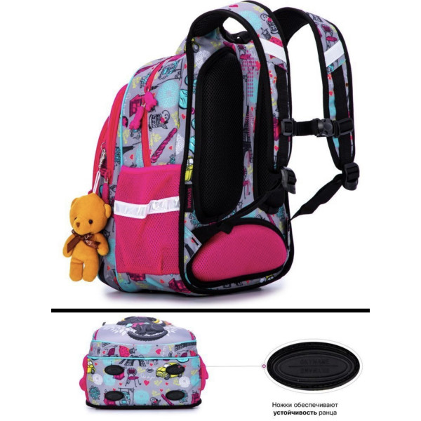 Школьный рюкзак Sky Name (Winner) для девочки, водоотталкивающая ткань, серый, принт Котик Школьный рюкзак Sky Name (Winner) для девочки, водоотталкивающая ткань, серый, принт Котик