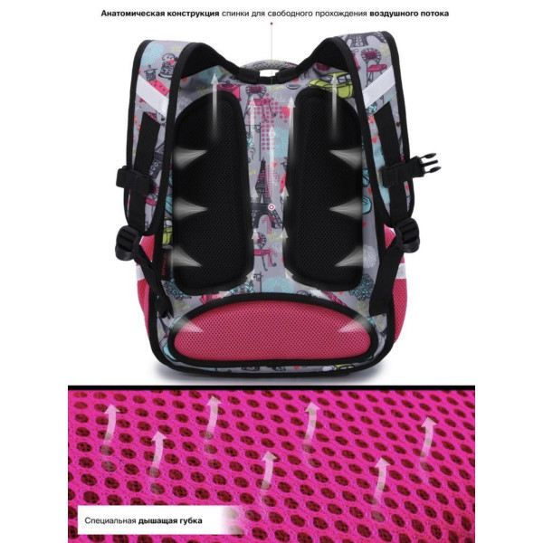 Школьный рюкзак Sky Name (Winner) для девочки, водоотталкивающая ткань, серый, принт Котик Школьный рюкзак Sky Name (Winner) для девочки, водоотталкивающая ткань, серый, принт Котик