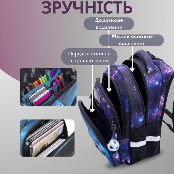 Шкільний рюкзак Sky Name (Winner) для хлопчиків, водовідштовхувальна тканина, синій, принт Космос