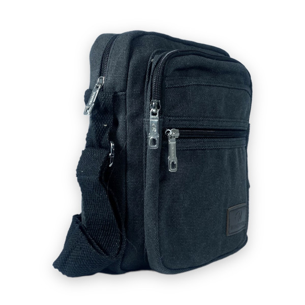 Сумка через плечо, брезентовая, 1 отдел три фронтальных кармана, карман на обороте, размер: 23*18*10 см, черная Сумка через плечо, брезентовая, 1 отдел три фронтальных кармана, карман на обороте, размер: 23*18*10 см, черная