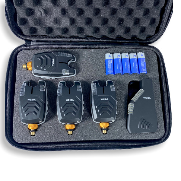 Набор сигнализаторов поклевки рыбы WEIDA, FA210-4 в кейсе. радиус действия 150 м