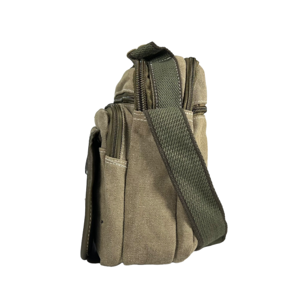 Брезентовая крепкая сумка через плечо на шесть отделений, цвет хаки