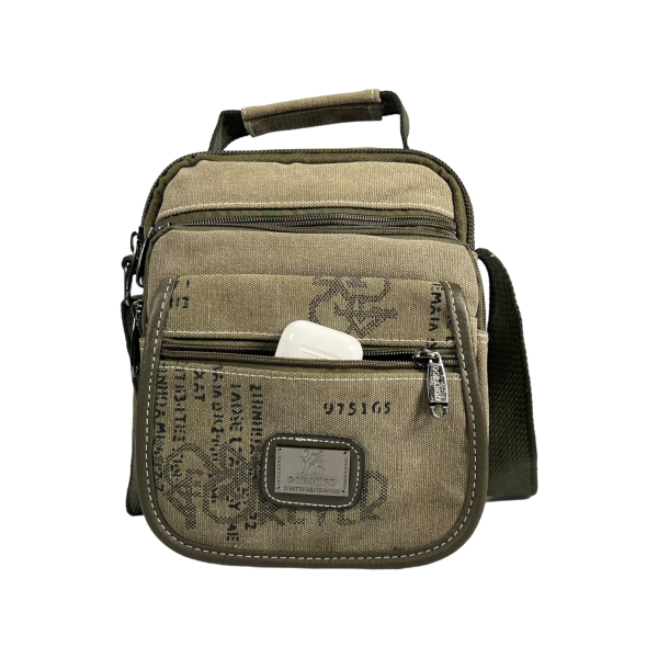 Брезентовая крепкая сумка через плечо на шесть отделений, цвет хаки