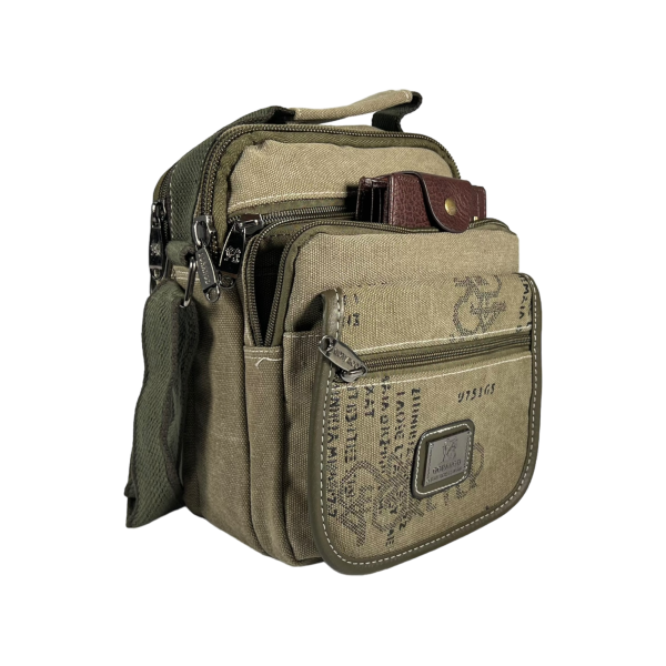 Брезентовая крепкая сумка через плечо на шесть отделений, цвет хаки
