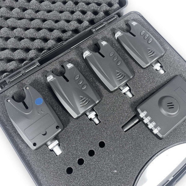 Набор сигнализаторов с пейджером JHA-523/4 для рыбака 4+1 в кейсе, регулировка звука, тона световой индикатор