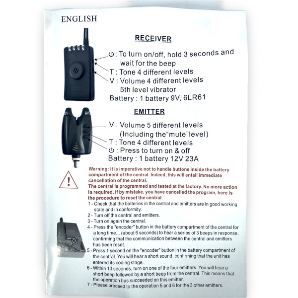 Набор сигнализаторов с пейджером JHA-523/2 для рыбака 2+1 в кейсе, регулировка звука тона световая индикация