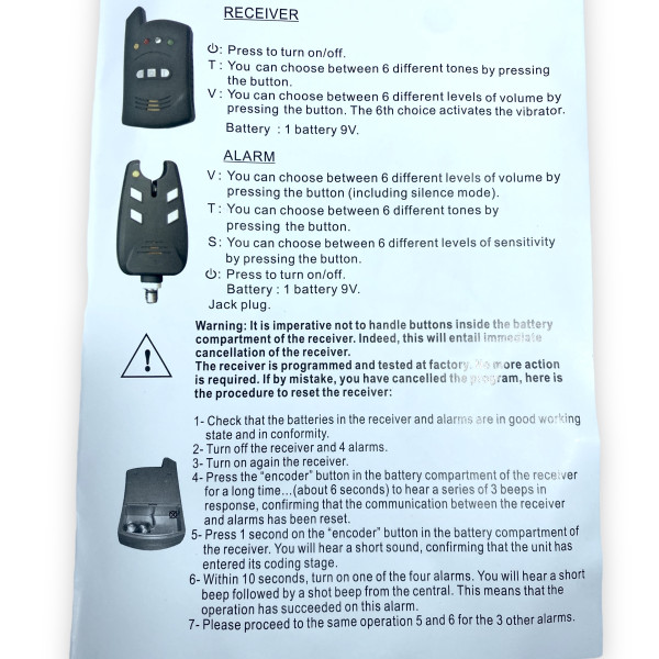 Набор сигнализаторов с пейджером JHA-526/4 для рыбака 4+1 в кейсе, регулировка звука тона световая индикация