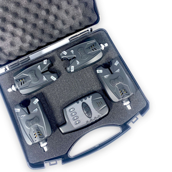 Набор сигнализаторов с пейджером JHA-528/4 для рыбака 4+1 в кейсе, регулировка звука, тона световой индикатор