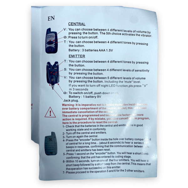 Набор сигнализаторов с пейджером JHA-528/4 для рыбака 4+1 в кейсе, регулировка звука, тона световой индикатор
