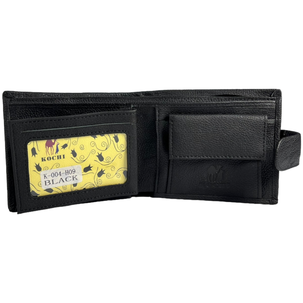 Чоловічий гаманець шкіряний з 3 відділами для купюр, чорний