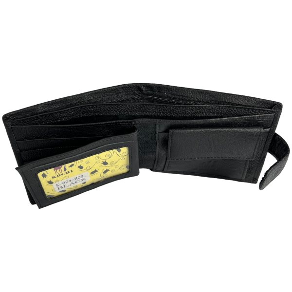 Чоловічий гаманець шкіряний з 3 відділами для купюр, чорний