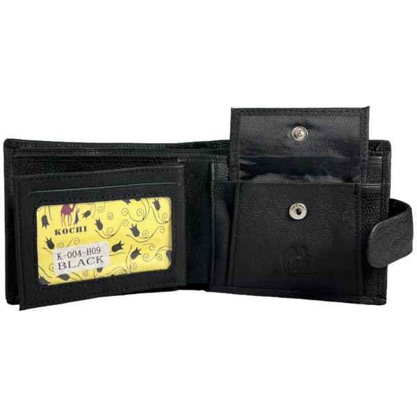 Чоловічий гаманець шкіряний з 3 відділами для купюр, чорний