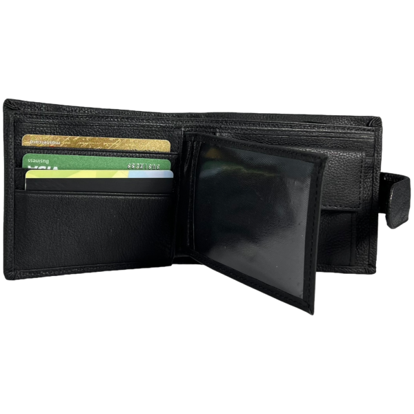 Чоловічий гаманець шкіряний з 3 відділами для купюр, чорний