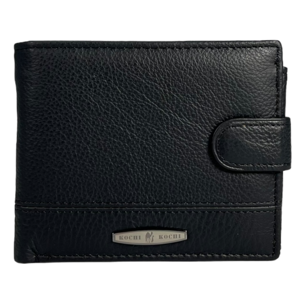 Практичный мужской кошелек из натуральной кожи, 3 отделения для купюр, черный.