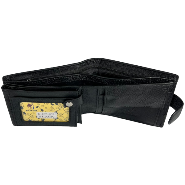 Практичный мужской кошелек из натуральной кожи, 3 отделения для купюр, черный. Практичный мужской кошелек из натуральной кожи, 3 отделения для купюр, черный.