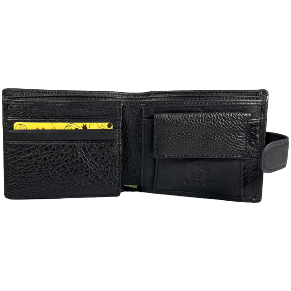 Мужской кошелек из натуральной кожи, 3 отдела для купюр, цвет черный Мужской кошелек из натуральной кожи, 3 отдела для купюр, цвет черный