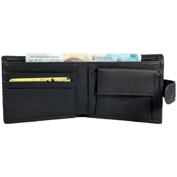 Классический кошелек из натуральной кожи для мужчин, 3 отдела для купюр, цвет черный Классический кошелек из натуральной кожи для мужчин, 3 отдела для купюр, цвет черный