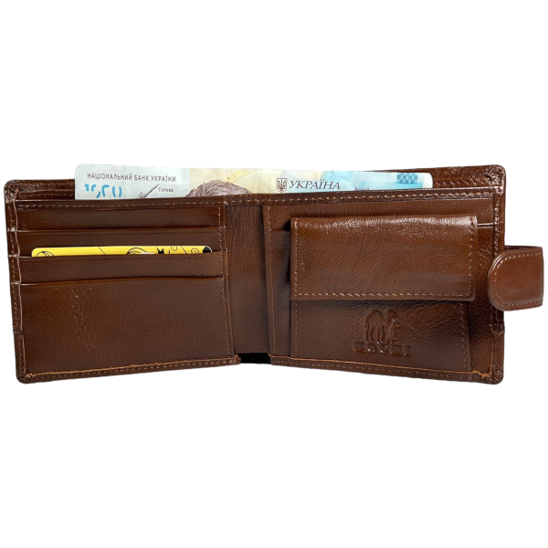 Мужской кошелек из натуральной кожи, на три отдела для купюр, цвет коричневый Мужской кошелек из натуральной кожи, на три отдела для купюр, цвет коричневый