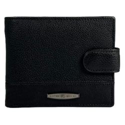 Класичний чоловічий гаманець з натуральної шкіри, 3 відділи для купюр, колір чорний