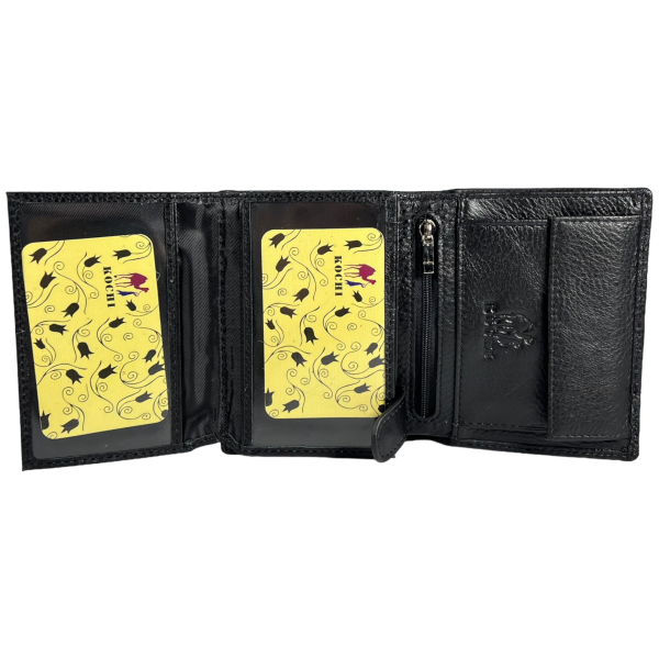 Сучасний чоловічий гаманець з натуральної шкіри, 2 відділа для купюр, колір чорний Сучасний чоловічий гаманець з натуральної шкіри, 2 відділа для купюр, колір чорний