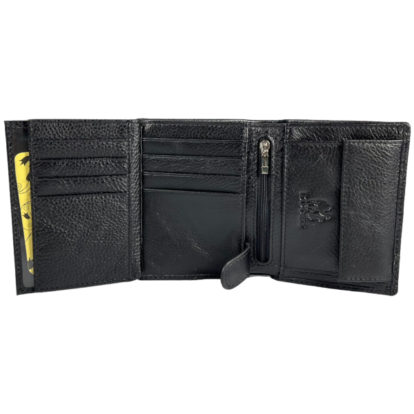 Сучасний чоловічий гаманець з натуральної шкіри, 2 відділа для купюр, колір чорний Сучасний чоловічий гаманець з натуральної шкіри, 2 відділа для купюр, колір чорний