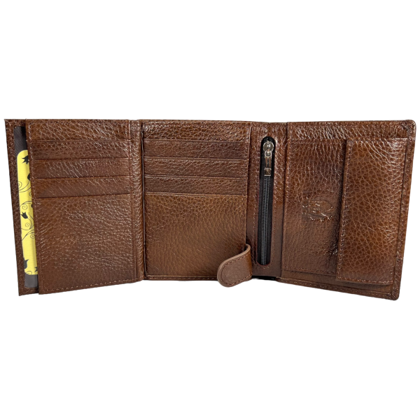 Сучасний чоловічий гаманець з натуральної шкіри, 2 відділа для купюр, колір коричневий Сучасний чоловічий гаманець з натуральної шкіри, 2 відділа для купюр, колір коричневий
