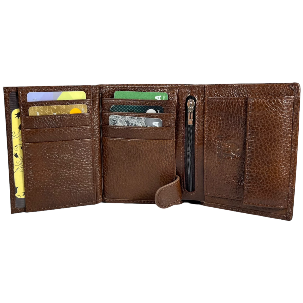 Сучасний чоловічий гаманець з натуральної шкіри, 2 відділа для купюр, колір коричневий Сучасний чоловічий гаманець з натуральної шкіри, 2 відділа для купюр, колір коричневий