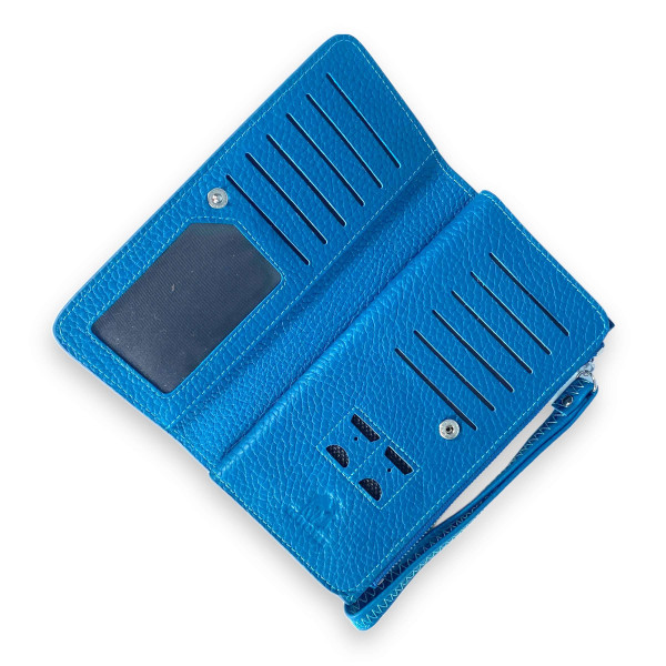Женский кошелек Kochi натуральная кожа 4 отдела для купюр 22 ячейки для карт размер: 19*10*2 см голубой