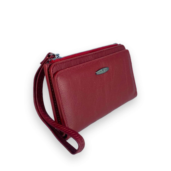 Стильный кошелек из натуральной кожи, красный, с кнопочной застежкой Стильный кошелек из натуральной кожи, красный, с кнопочной застежкой