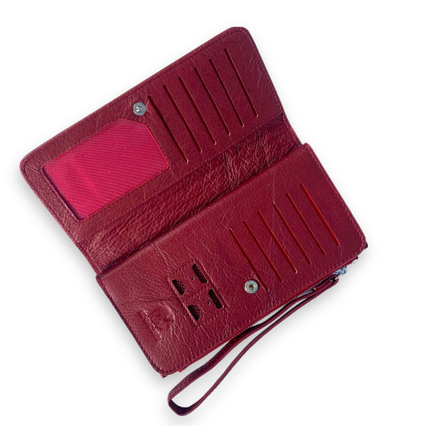 Стильный кошелек из натуральной кожи, красный, с кнопочной застежкой Стильный кошелек из натуральной кожи, красный, с кнопочной застежкой