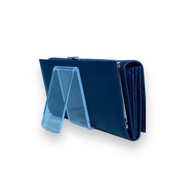 Стильный кошелек кожаный, синий, 3 отделения для купюр Стильный кошелек кожаный, синий, 3 отделения для купюр