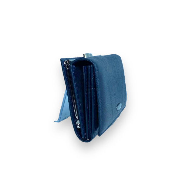 Стильный кошелек кожаный, синий, 3 отделения для купюр Стильный кошелек кожаный, синий, 3 отделения для купюр