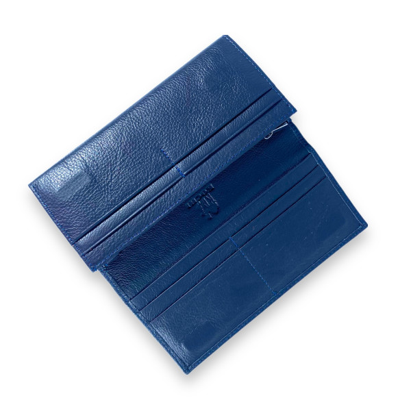 Стильный кошелек кожаный, синий, 3 отделения для купюр Стильный кошелек кожаный, синий, 3 отделения для купюр