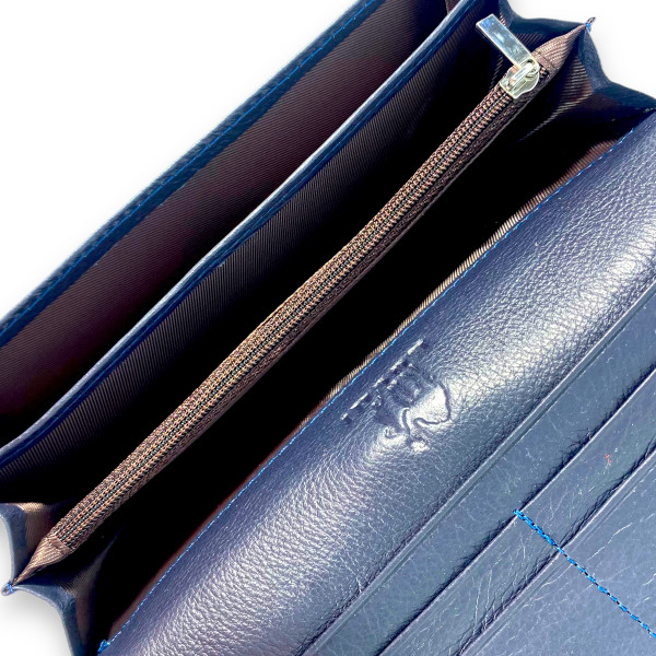 Стильный кошелек кожаный, синий, 3 отделения для купюр Стильный кошелек кожаный, синий, 3 отделения для купюр