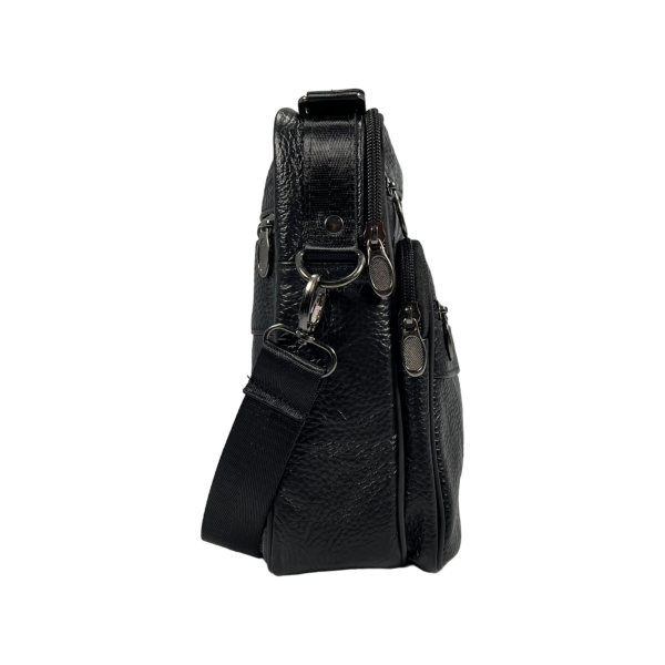 Мужская кожаная функциональная сумка через плечо, 4 отделения, черная