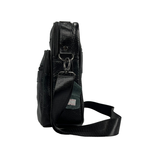 Мужская кожаная функциональная сумка через плечо, 4 отделения, черная
