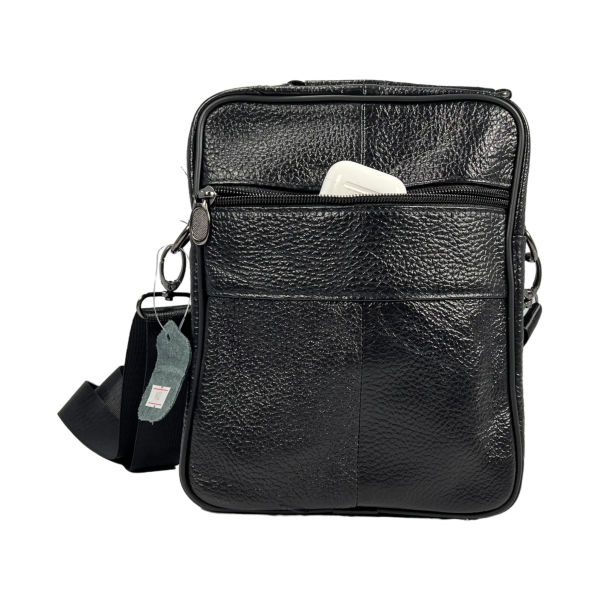 Мужская кожаная функциональная сумка через плечо, 4 отделения, черная