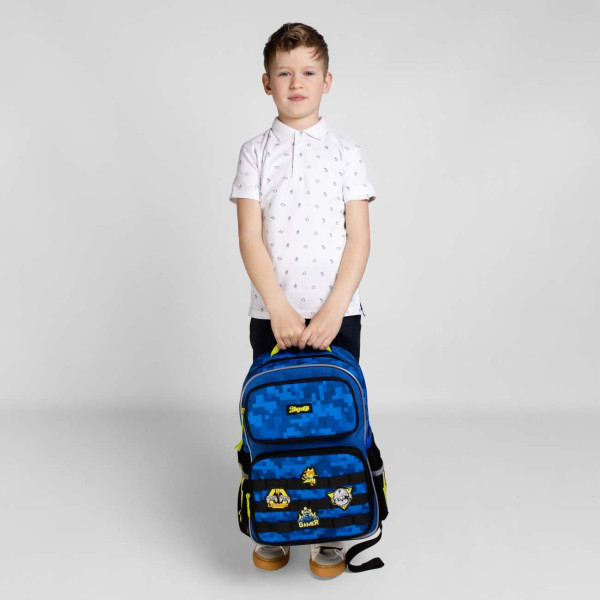 Шкільний рюкзак 1 вересня для хлопчика, одне відділення, фронтальні кишені, синій Gamer Zone Шкільний рюкзак 1 вересня для хлопчика, одне відділення, фронтальні кишені, синій Gamer Zone