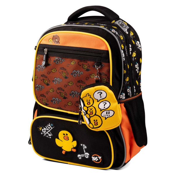 Школьный рюкзак YES, одно отделение, фронтальные карманы, черно-оранжевый Line Friends Школьный рюкзак YES, одно отделение, фронтальные карманы, черно-оранжевый Line Friends