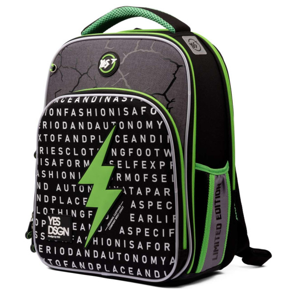 Шкільний рюкзак YES, каркасний, два відділення, фронтальна кишеня, чорний Lightning Шкільний рюкзак YES, каркасний, два відділення, фронтальна кишеня, чорний Lightning