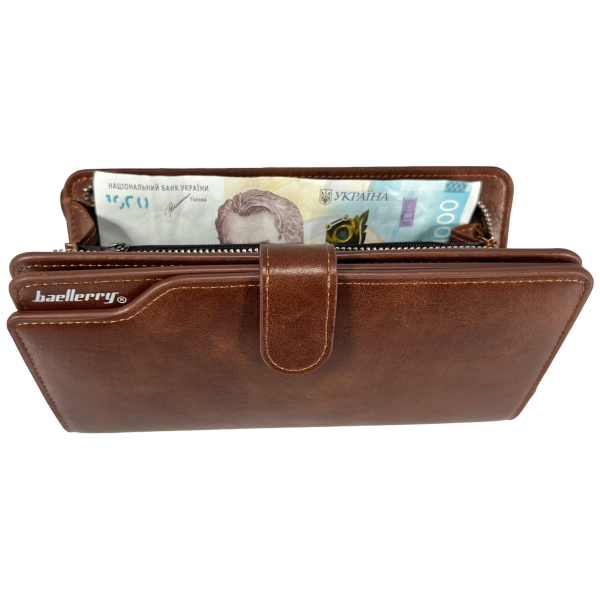 Мужской портмоне коричневого цвета из кожзама