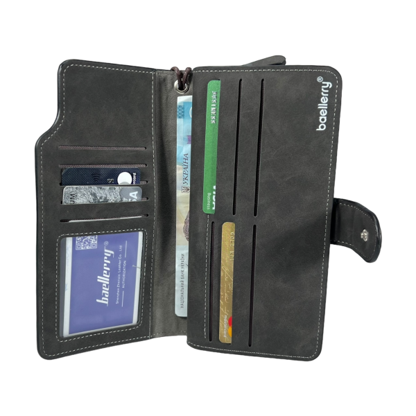 Мужской портмоне с картхолдером, застежка на змейке и кнопке, черный Мужской портмоне с картхолдером, застежка на змейке и кнопке, черный