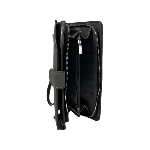 Мужской портмоне с картхолдером, застежка на змейке и кнопке, черный Мужской портмоне с картхолдером, застежка на змейке и кнопке, черный